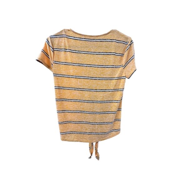 🌸3/$15🌸Juniors Yellow Striped Short Sleeve with Tie at Waist Blouse sz M - Picture 5 of 6